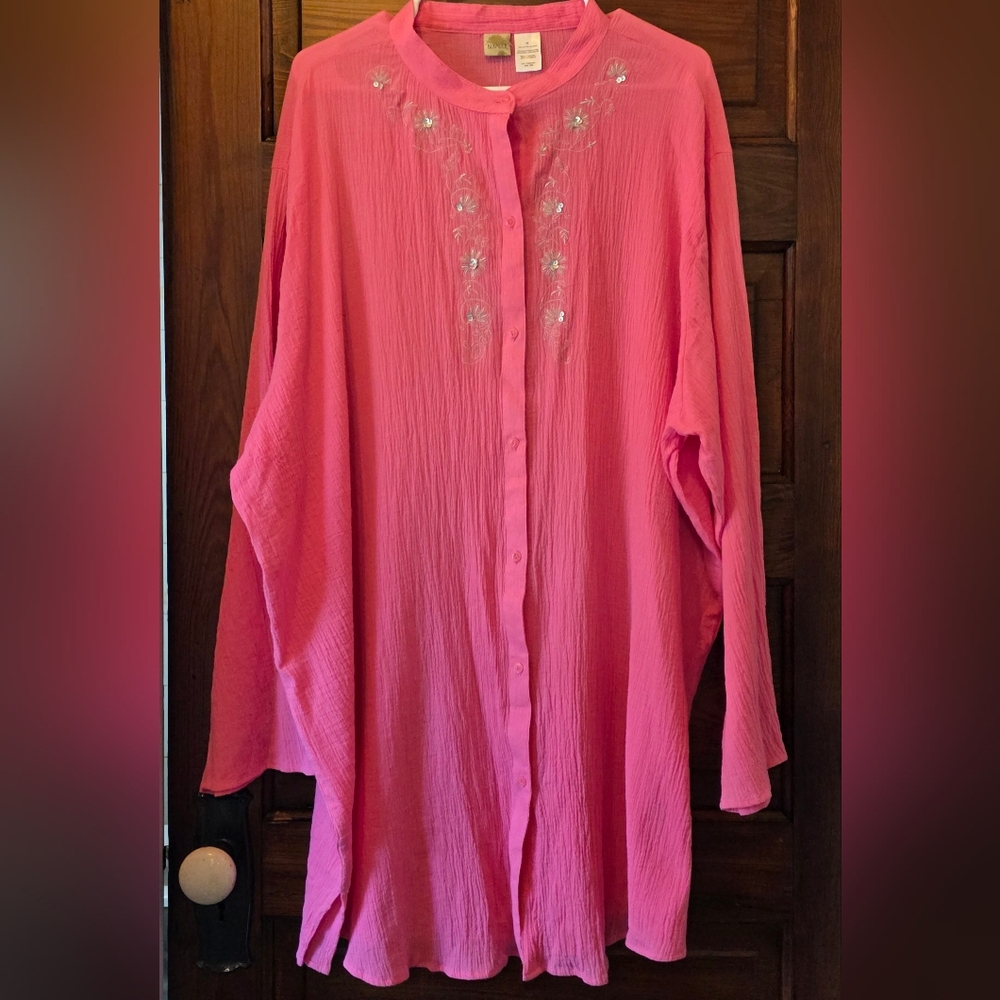NWT Islander Women's Embroidered Sequined Flowy Bathing Suit Cover Up Pink 3XL